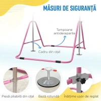 HOMCOM Bară de tracțiuni pliabilă pentru copii 3-8 ani, cu înălțime reglabilă din oțel, 154x106.2x88.5-128.5cm, roz(m-5)