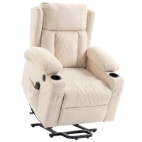 HOMCOM Poltrona Elevatória Reclinável Elétrica com 8 Pontos de Massagem, Calor Lombar, USB, Comando e Apoio para os Pés, Creme(m-1)