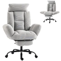HOMCOM Executive Office Chair Height Adjustable Desk Chair Reclining Flip-up Armrest Footrest, Light Grey(m-13)