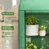 Outsunny Mini Serre de Jardin 3 Niveaux avec Bâche en Plastique, 2 Portes Enroulables, 6 Étagères, 143x46x151cm, Vert(m-4)