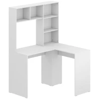 HOMCOM Bureau d'Angle, 108 x 100 x 153 cm, Bureau Informatique en L avec Support pour Écran, Compartiments Ouverts, Blanc(m-1)