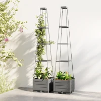 Outsunny 2 Pack Raised Garden Bed with Trellis, Plastic Outdoor Planter Box with Removable Drainage Tray(m-2)