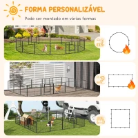 PawHut Parque para Cães com 16 Painéis e 2 Portas, Recinto em Aço para Interior e Exterior 80x60 cm Cinzento(m-4)