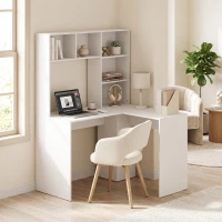 HOMCOM Escritorio Esquinero con Estantería, 108 cm, Color Blanco(m-6)