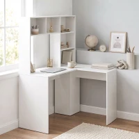 HOMCOM Bureau d'Angle, 108 x 100 x 153 cm, Bureau Informatique en L avec Support pour Écran, Compartiments Ouverts, Blanc(m-8)