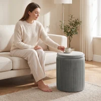 HOMCOM Runder Samt Sitzhocker mit Stauraum Polsterhocker Fußhocker mit Deckel 45 cm Grau(m-6)