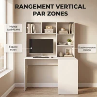 HOMCOM Bureau d'Angle, 108 x 100 x 153 cm, Bureau Informatique en L avec Support pour Écran, Compartiments Ouverts, Blanc(m-5)