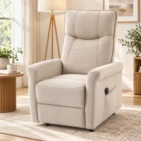 HOMCOM Sillón Relax Reclinable Eléctrico Levanta Personas 155° de Chenilla con Mando Asiento de Muelles Reposapiés Crema(m-9)