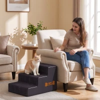 PawHut Dog Steps, 3-Step Dog Stairs for Bed and Sofa, Pet Stairs with Carry Handle, Washable Cover(m-9)