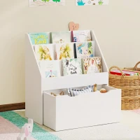 AIYAPLAY Librería Infantil de 4 Niveles Estantería para Libros Infantil con 3 Estantes y 1 Cajón con Ruedas 62,5x30x70 cm Blanco(m-8)