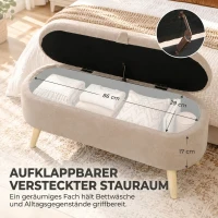HOMCOM Aufbewahrungsbank aus Sherpa-Fleece Sitzbank mit Stauraum mit Holzbeinen in Beige(m-4)