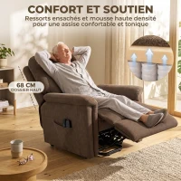 HOMCOM Fauteuil Releveur Électrique Massage et Chaleur Fauteuil Relax Électrique Velours Port USB Dossier Inclinable Marron(m-6)