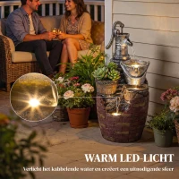 Outsunny 4-laags rustieke tuinfontein met LED-verlichting, plantenbak en verstelbare pomp, 34 x 31 x 76 cm(m-7)