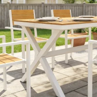Outsunny Tuinmeubelset 7-delig met tafel en 6 stapelbare stoelen houtlook aluminium frame teak(m-12)
