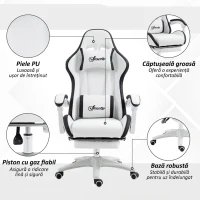 Vinsetto Sedia da Gaming con Altezza Regolabile e Schienale Reclinabile, 65x65x121-129 cm, Bianco e Nero(m-7)