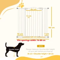PawHut Pressure Fit Dog Stair Gate No Drilling Safety Gate Auto Close for Doorways, Hallways, 74-100cm Adjustable, 94cm Tall, White(m-3)