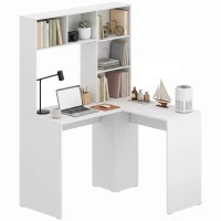 HOMCOM Bureau d'Angle, 108 x 100 x 153 cm, Bureau Informatique en L avec Support pour Écran, Compartiments Ouverts, Blanc(m-16)