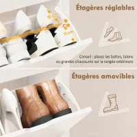 HOMCOM Meuble à chaussures 16 paires, armoire à chaussures étroite avec 4 tiroirs rabattables et étagères réglables(m-6)