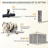 Outsunny Opvouwbare paviljoen met verstelbare hoogte, netgordijnen, draagtas, metalen frame, 3 x 3 x 3 m, Beige(m-4)