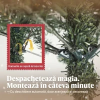 HOMCOM Brad de Crăciun de 150 cm Înălțime pentru Interior cu 398 de Crengi, Conuri și Fructe Roșii, Bază din Metal, Verde(m-6)