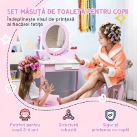 ZONEKIZ Set masă de toaletă pentru copii cu masă, oglinzi și taburet, vârsta 3-6 ani, roz(m-4)