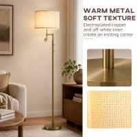 HOMCOM Modern Floor Lamp with Built-In Reading Light, Standing Lamp with Independent Switch, Copper(m-6)