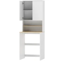 HOMCOM Wasmachinekast met verstelbare legplank en 2 deuren, wit/eiken(m-1)