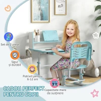 ZONEKIZ Set birou pentru copii cu scaun reglabil pe înălțime și blat înclinabil, vârsta 6-12 ani, albastru(m-4)