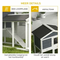 PawHut Kleindierhok met ren, vurenhout, 147 x 54 x 84 cm, Grijs(m-7)