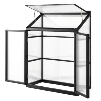Outsunny 4 x 2ft Polycarbonate Greenhouse, Quick Setup, Lean-to Green House with 2 Hinged Doors, Top Vent, Black(m-15)