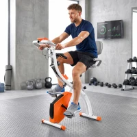 HOMCOM 2-in-1 Folding Exercise Bike with 8-Level Magnetic Resistance, Arm Resistance Band, Pulse Sensor, Orange(m-8)
