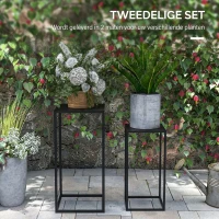Outsunny Bloemstandaard, 2-Delige Set, Scandinavisch Ontwerp, Metalen Frame, 58,5/65cm Hoogte, Zwart(m-4)