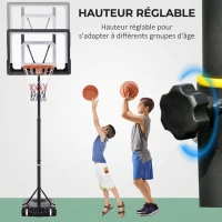 HOMCOM Panier de Basket Extérieur, Hauteur Réglable, Portable à Roulettes, Base Stable Remplissable, 83x45x260cm, Noir(m-4)