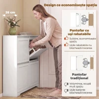 HOMCOM Pantofar slim cu 4 uși rabatabile, pentru 16 perechi, rafturi reglabile, 114,6x26x87,1 cm, alb(m-4)