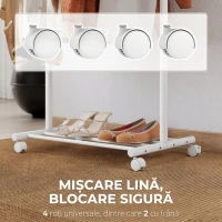 HOMCOM Stand Cuier de Podea cu Roți, 5 Cârlige și Raft Inferior pentru Încălțăminte, Alb(m-5)
