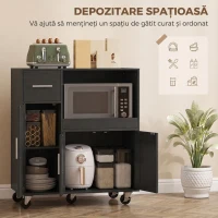 HOMCOM Dulap pentru Microunde din Lemn cu Sertar, 2 Dulapuri, Raft Deschis și Raft Reglabil, 80x40x88,7 cm, Negru(m-4)