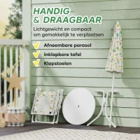 AIYAPLAY Kinderzithoek, Inklapbare Stoelset met Parasol, Kleurrijk Patroon, Wit(m-6)