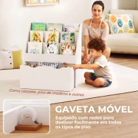 AIYAPLAY Estante de Brinquedos com 3 Compartimentos Gaveta com Rodas para Quarto Sala de Jogos 62,5x30x70 cm Branco(m-6)