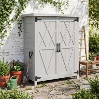 Outsunny Abri de jardin armoire de jardin 3 étagères 2 portes toit en tôle galvanisé étanche bois massif 75 x 40 x 90 cm gris(m-2)