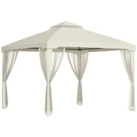 Outsunny tuinpaviljoen gazebo tuintent partytent met 4 x zijwand weerbestendig metaal + polyester crème wit 3 x 3 x 2.6 m(m-11)