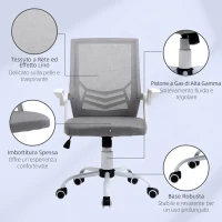 Vinsetto Sedia da Ufficio Ergonomica con Braccioli e Supporto Lombare, in Tessuto Effetto Lino, 62.5x55x94-104 cm, Grigia(m-9)