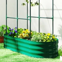 Outsunny Galvanised Raised Garden Bed with Arched Trellis, 4 x 2 x 4.6ft Metal Raised Bed for Garden with Open Bottom, Green(m-8)
