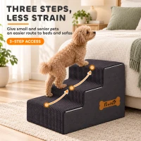 PawHut Dog Steps, 3-Step Dog Stairs for Bed and Sofa, Pet Stairs with Carry Handle, Washable Cover(m-4)