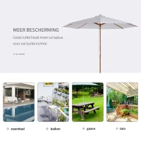 Outsunny Zonnescherm houten parasol tuinscherm balkonparasol 3 x 2,5 m wit marktparasol(m-6)