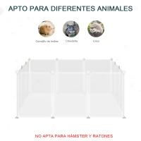 PawHut Valla para Mascotas, Jaula Modular, Recinto Interior de Plástico Transparente con 12 Paneles, 24 Conectores, para Cobayas, 105x105x45 cm, Blanco(m-4)