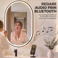 HOMCOM Oglindă de Baie Ovală cu LED 70x100 cm, Bluetooth, Memorie, Butoane Tactile, Antiaburire(m-4)