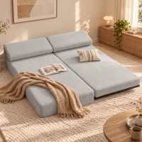 HOMCOM Canapé‑lit 3 places convertible 4 en 1, 2 coussins d'accoudoir, chenille, pieds en acier, 193x82x58 cm, Gris(m-4)
