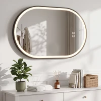 HOMCOM Oglindă de Baie Ovală cu LED 70x100 cm, Bluetooth, Memorie, Butoane Tactile, Antiaburire(m-9)
