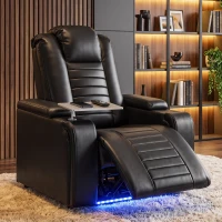 HOMCOM Electric Recliner Armchair w/ Type C+USB, LED Light, PU Leather Cinema Recliner Chair w/ Storage, Tray Table, Black(m-2)