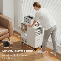HOMCOM Mueble para Impresora con Ruedas 2 Cajones Estante Ajustable 3 Compartimentos Abiertos para Documentos Tamaño A4 Blanco(m-6)